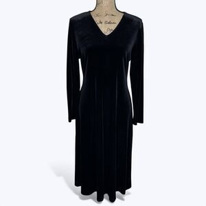 Worthington Black Velvet Midi Dress Sz 12 Petite Long Sleeve Event Holiday Party